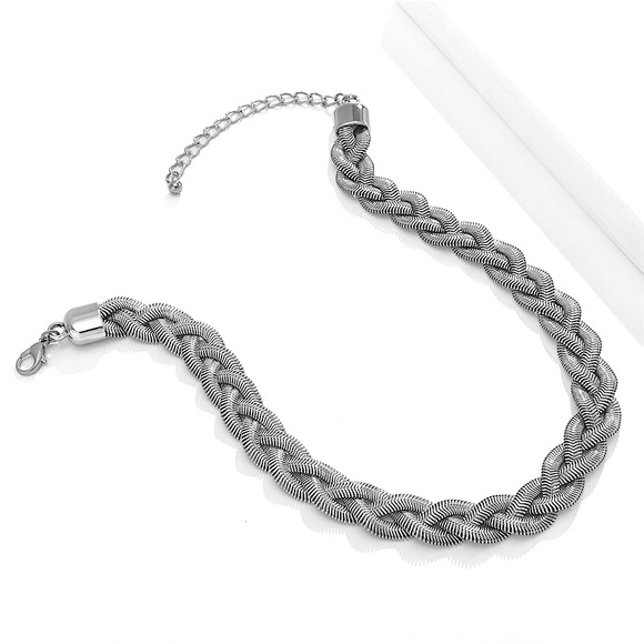 ⚜️[𝟯𝟬%𝗢𝗙𝗙|𝗯𝘂𝗻𝗱𝗹𝗲𝘀 𝟯+]⚜️Silver Braided Snake Chain Flat Choker NEW - Picture 5 of 9